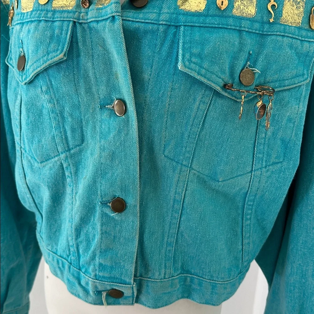 Vintage 80s Punk Charm Acid Wash Blue Denim Jacket - Picture 4 of 7